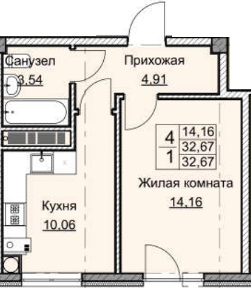 1 комнатаня первый этаж 7